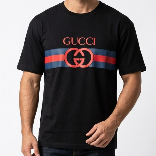 Branded Black Logo Print Drop Shoulder T-Shirt with Signature Stripe Design