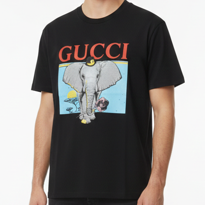 Luxury Black Graphic T-Shirt  Iconic Elephant Print