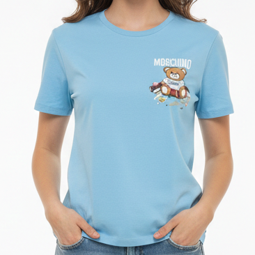 Branded Teddy Print Women’s Blue Cotton T-Shirt
