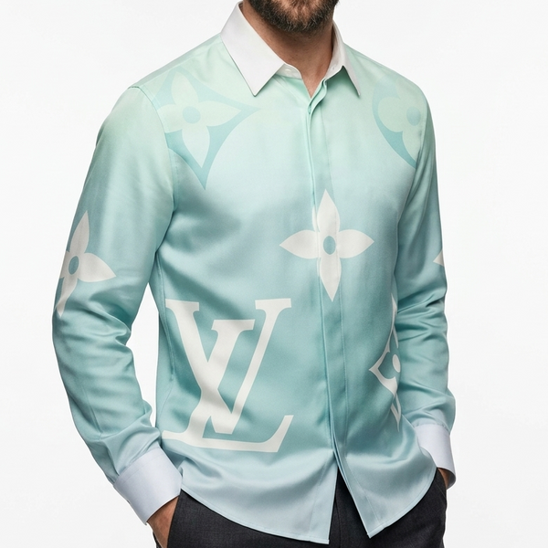 Luxury Monogram Shirt  Elegant Sky Blue Designer Wear