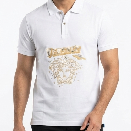 Premium White Medusa Print  Polo T-Shirt for Men