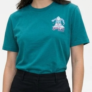 Women's Teal Graphic Printed T-Shirt Cute Bunny Casual Crew Neck Tee
