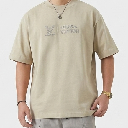 Premium Beige Embroidered Logo Drop Shoulder  T-Shirt for Men