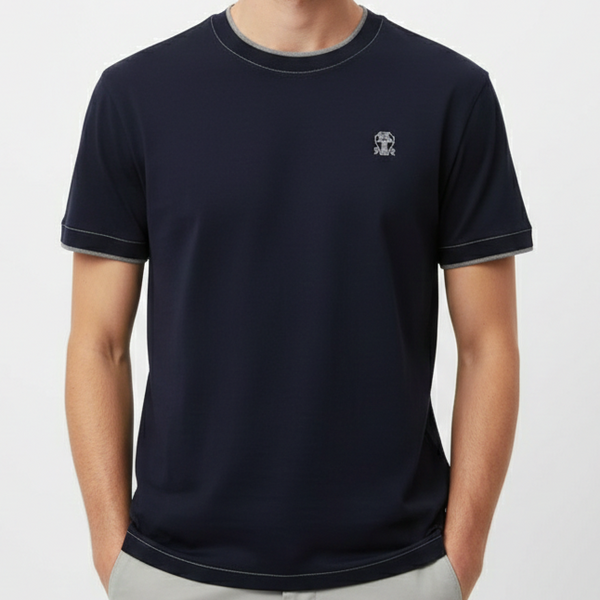 Men’s Premium Contrast Crew Neck T-Shirt Casual Wear with Minimal Logo