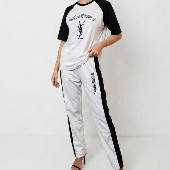 Premium White & Black Co-Ord Set for Women Stylish Half Sleeve T-Shirt & Regular  Fit Track Pants |