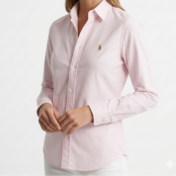Women’s Light Pink Striped  Shirt Classic Fit Casual Wear