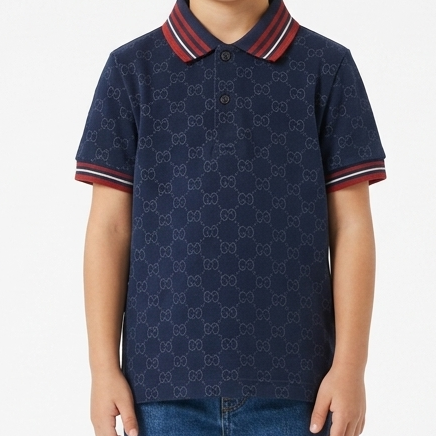 Kids Premium Designer  Polo T-Shirt with All-Over Monogram Print