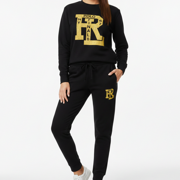 Black Premium Polo Logo Sweatshirt & Jogger Co-ord Set