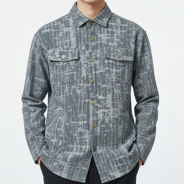 Luxury Textured Blue Long Sleeve Shirt for Men