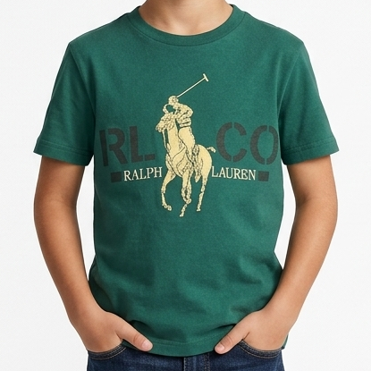 Premium Soft Cool Green Polo Graphic T-Shirt for Kids