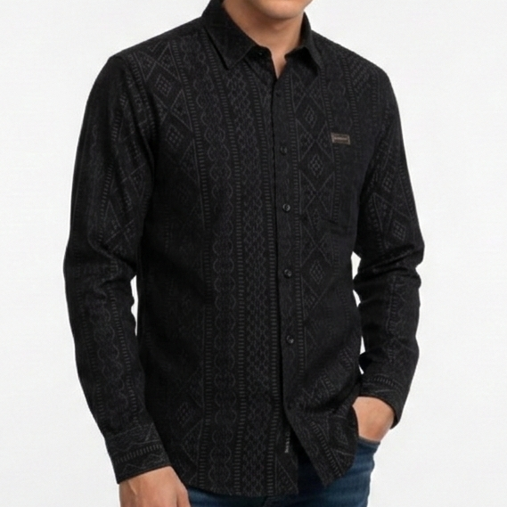Premium Black Designer Shirt Elegant Regular Fit with Signature Detail