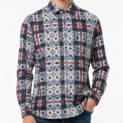 Premium Men’s Stylish Floral Checkered Casual Shirt