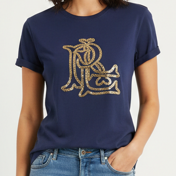 Elegant Monogram Embellished Women’s T-Shirt