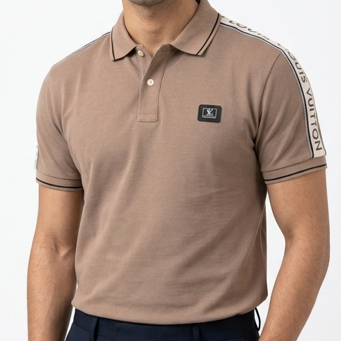 Premium Men's Taupe Contrast Tape Polo T-Shirt – Soft  Regular Fit Smart Casual Wear