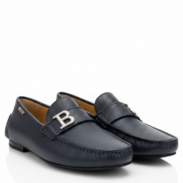 Luxury Brand  Leather Loafers with Classic Initial Metal Logo
