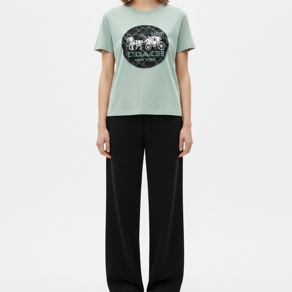 Women’s Printed T-Shirt with Black Straight Pants Stylish Casual Co-Ord Set