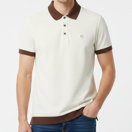 Premium Polo Shirt with Brown Contrast Collar Smart Casual Style