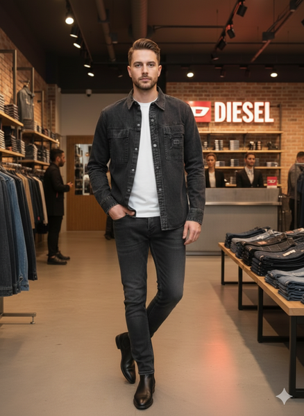 Premium Luxury Black Denim Shirt – High-End Modern Slim Fit Overshirt