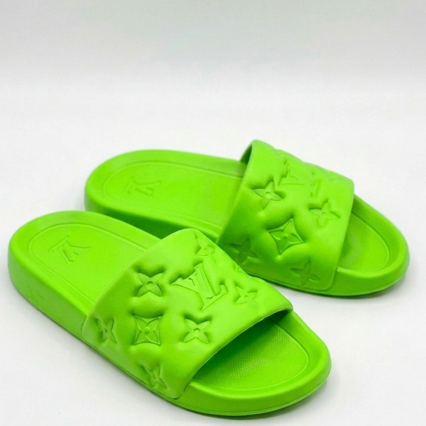 Luxury Neon Green Monogram Comfort Slide Slippers