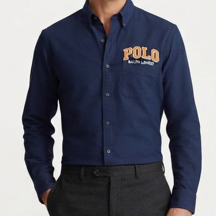 Men's Premium Navy Blue Full Sleeve Casual Shirt Button-Down Collar Regular Fit