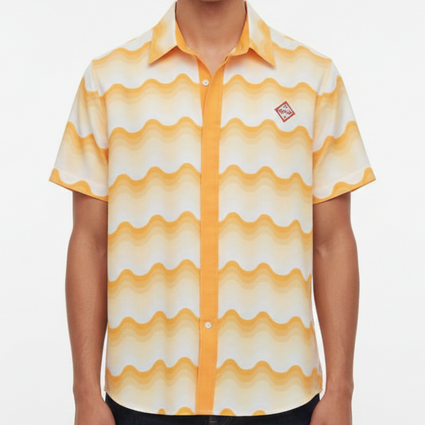 Stylish Yellow Wave Print Casual Shirt for Men