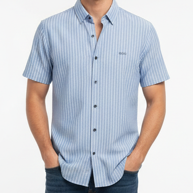 Men’s Vertical Striped Short Sleeve Shirt Smart Casual Fit