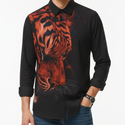 Bold Tiger Print Black Designer Shirt