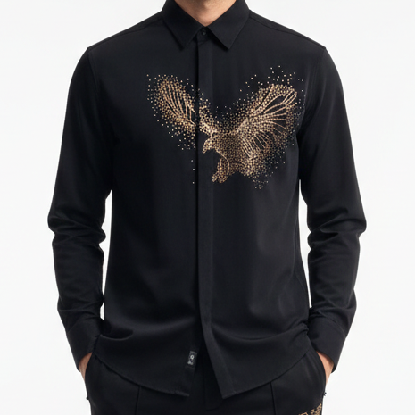 Men’s Premium Designer Shirt with Eagle Crystal Artwork