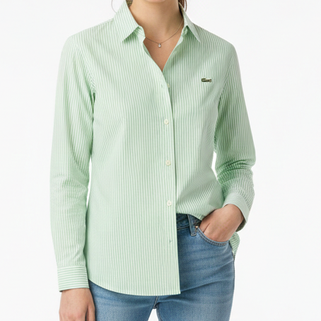 Premium Women’s Crocodile Logo Classic Striped Button-Down Shirt
