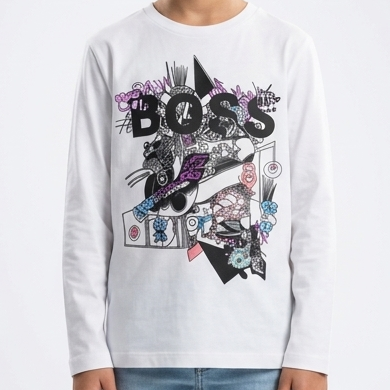 Premium Kids White Graphic Print Full Sleeve  T-Shirt