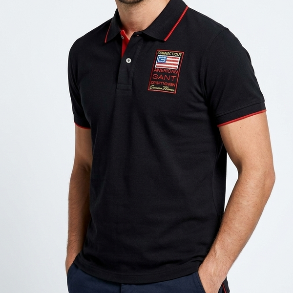 Premium Black Polo T-Shirt with Contrast Red Detail