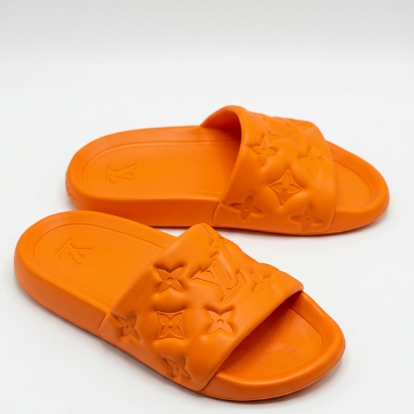 Premium Orange Designer Slides Stylish Monogram Comfort Slippers