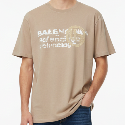 Premium Beige Logo Printed T-Shirt for Men