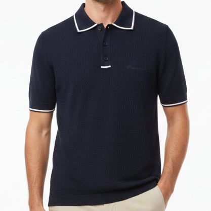 Elegant Textured Knit Polo Shirt  Premium Short Sleeve Style