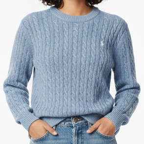 Luxury imported Women Classic Light Blue Cable Knit Sweater