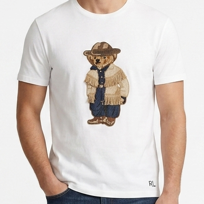 Premium Men’s White T-Shirt With Stylish Embroidered Bear