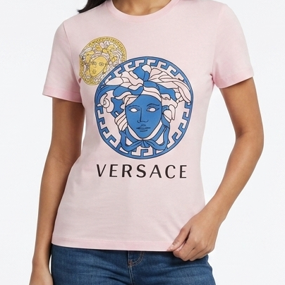 Luxury  Pink Medusa Logo Graphic T-Shirt for Women