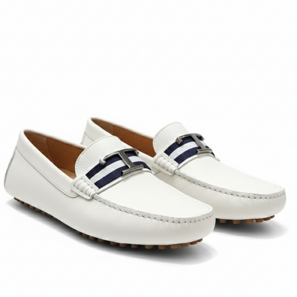 Premium Initial T Logo White  Loafers  For men