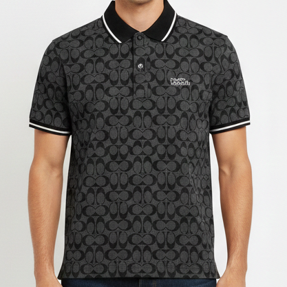 Luxury Imported Monogram Print Polo Shirt For Men