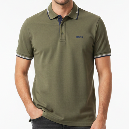 Luxury Imported  Olive Green Polo T-Shirt with Classic Trim