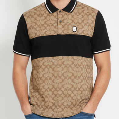 Brand Signature Print Polo T-Shirt Beige & Black Classic Fit