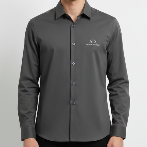 Men’s Premium Charcoal Grey Formal Shirt with Minimal Logo