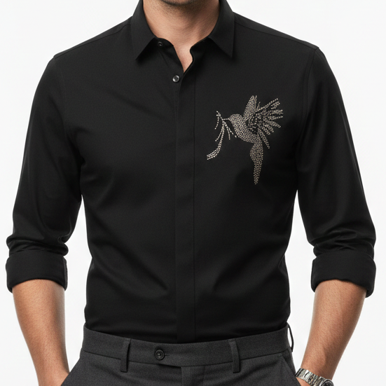 Premium Black Shirt Elegant Angel Wing Design