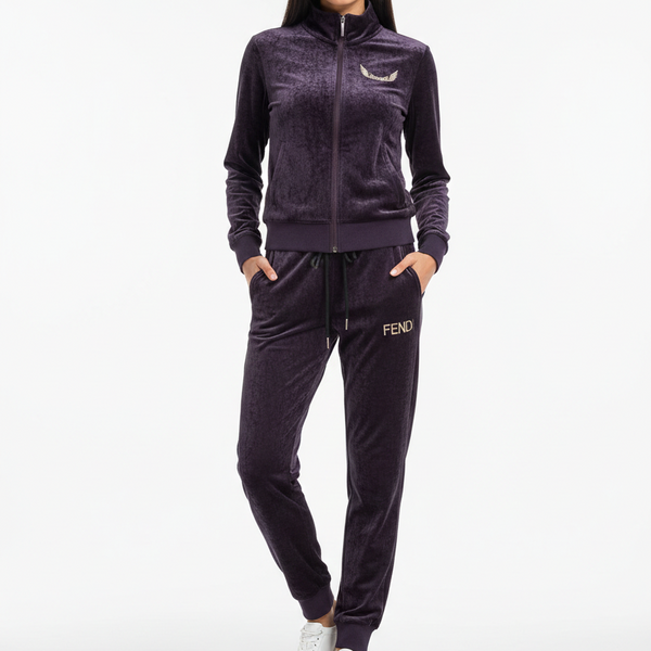 Women’s Purple  Velvet Tracksuit with Logo Detail