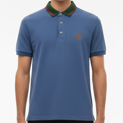 Classic Blue Polo T-Shirt with Contrast Collar  Smart Casual Essential