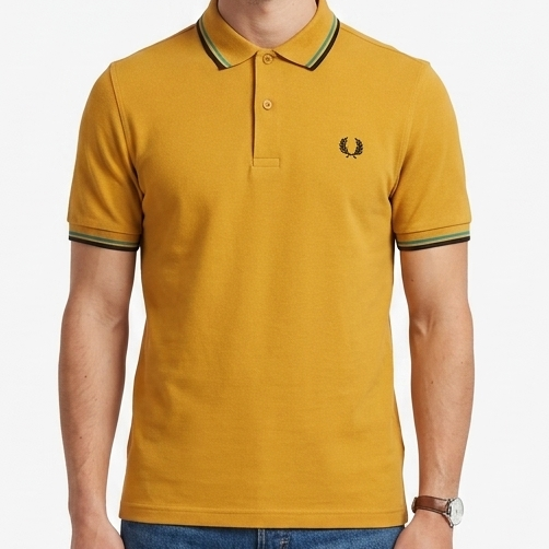 Fred Perry Men's Mustard Yellow Premium Polo T-Shirt