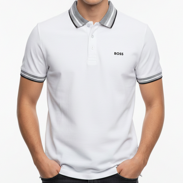 Men’s Classic White Polo T-Shirt with Contrast Collar & Sleeve Trim