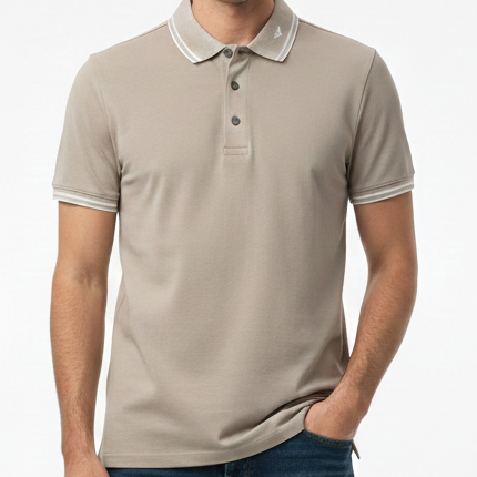 Classic Beige Polo T-Shirt with Refined Contrast Collar