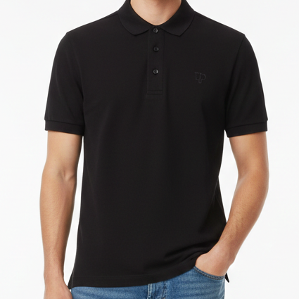 Classic Black Polo T-Shirt with Minimal Logo Detail