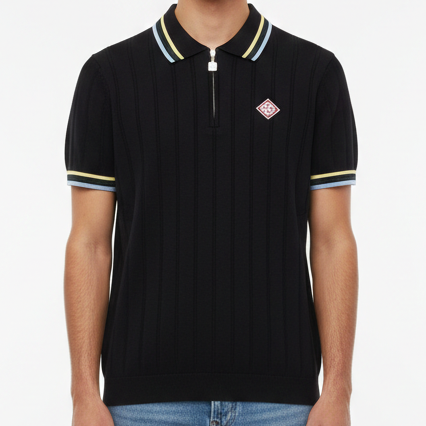 Black Zip-Neck Polo T-Shirt – Sporty, Stylish & Premium